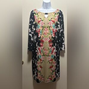 Emma & Michele Beige Floral Dress. Size L - Excellent Condition